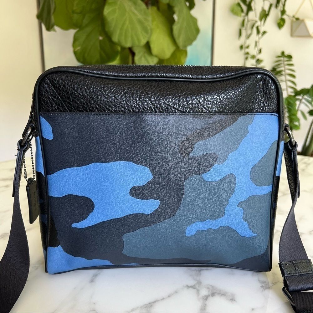 COACH CHARLES CAMERA BAG WITH CAMO PRINT F29052 Dusk Blue Black Multi Crossbody - Picture 3 of 16